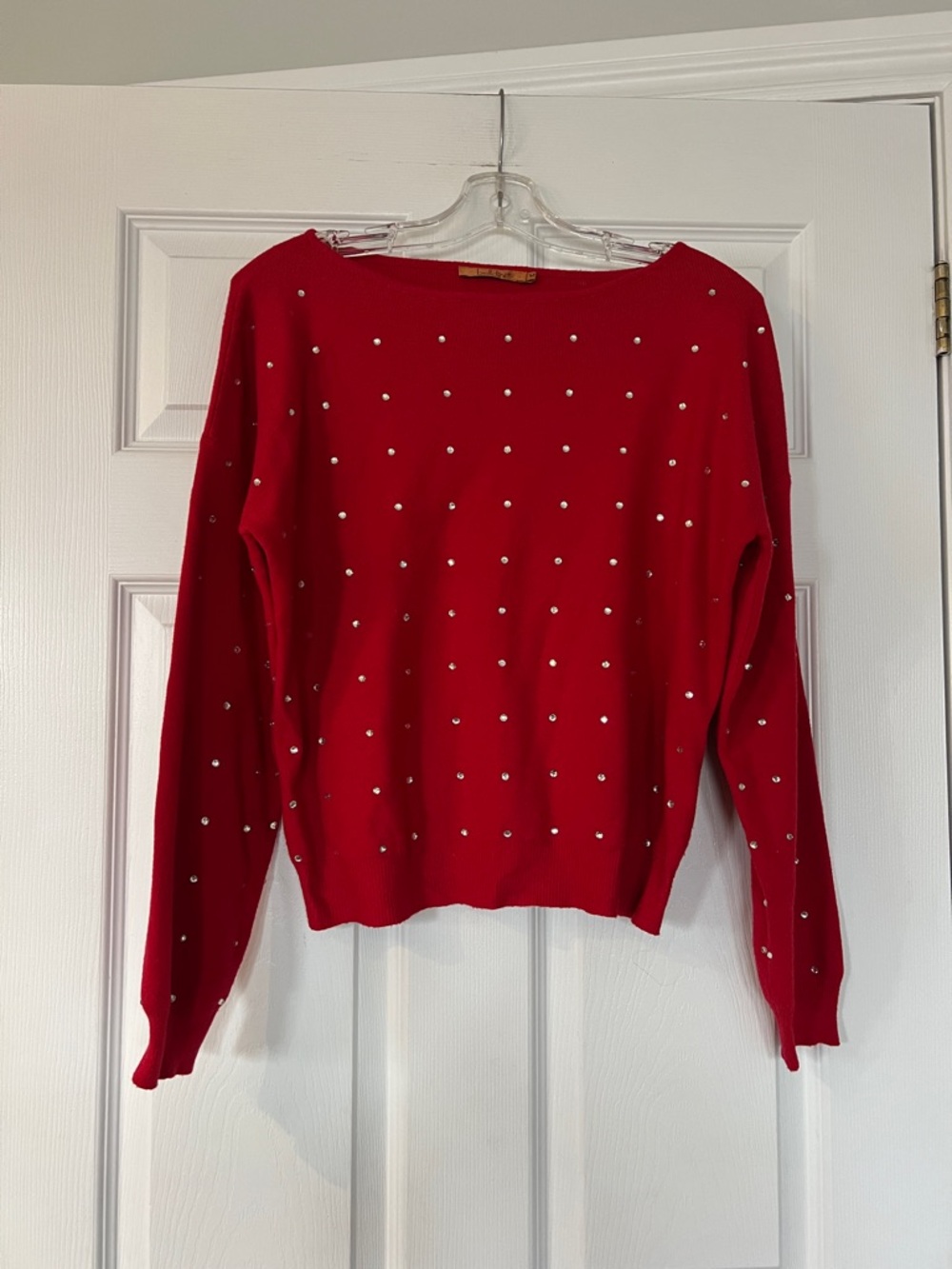 Belldini Red Crewneck Sweater with Pearl Studs